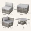 8PC Outdoor Dining Set Wicker Table & Chairs-Grey - Thumbnail Image 14