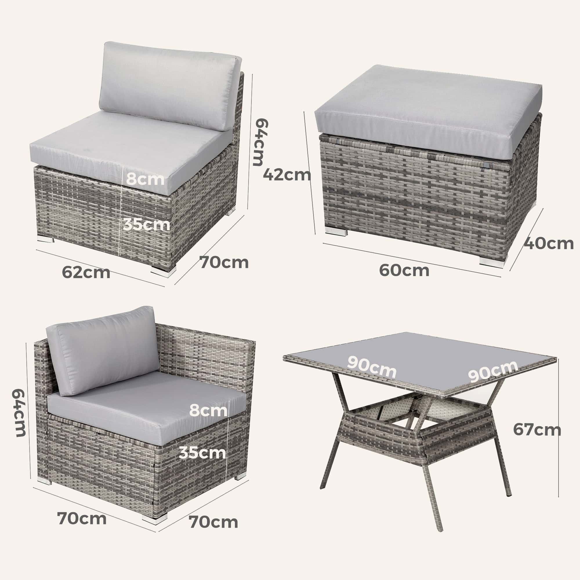 8PC Outdoor Dining Set Wicker Table & Chairs-Grey - Image 14
