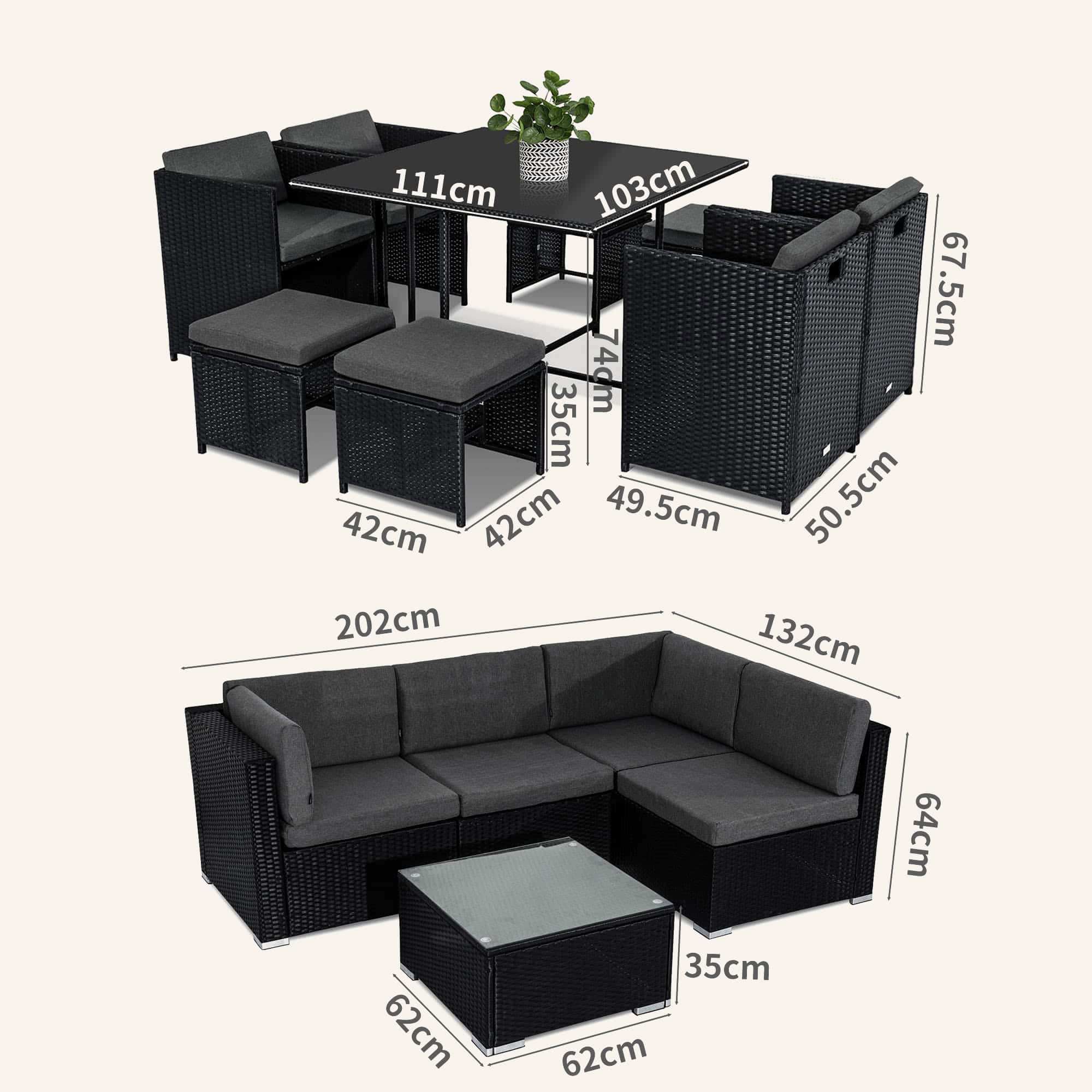 Outdoor Furniture Packages Horrocks 8 Seater Dining Set + Bondi 4 Seater Lounge Sofa - Black - Image 13