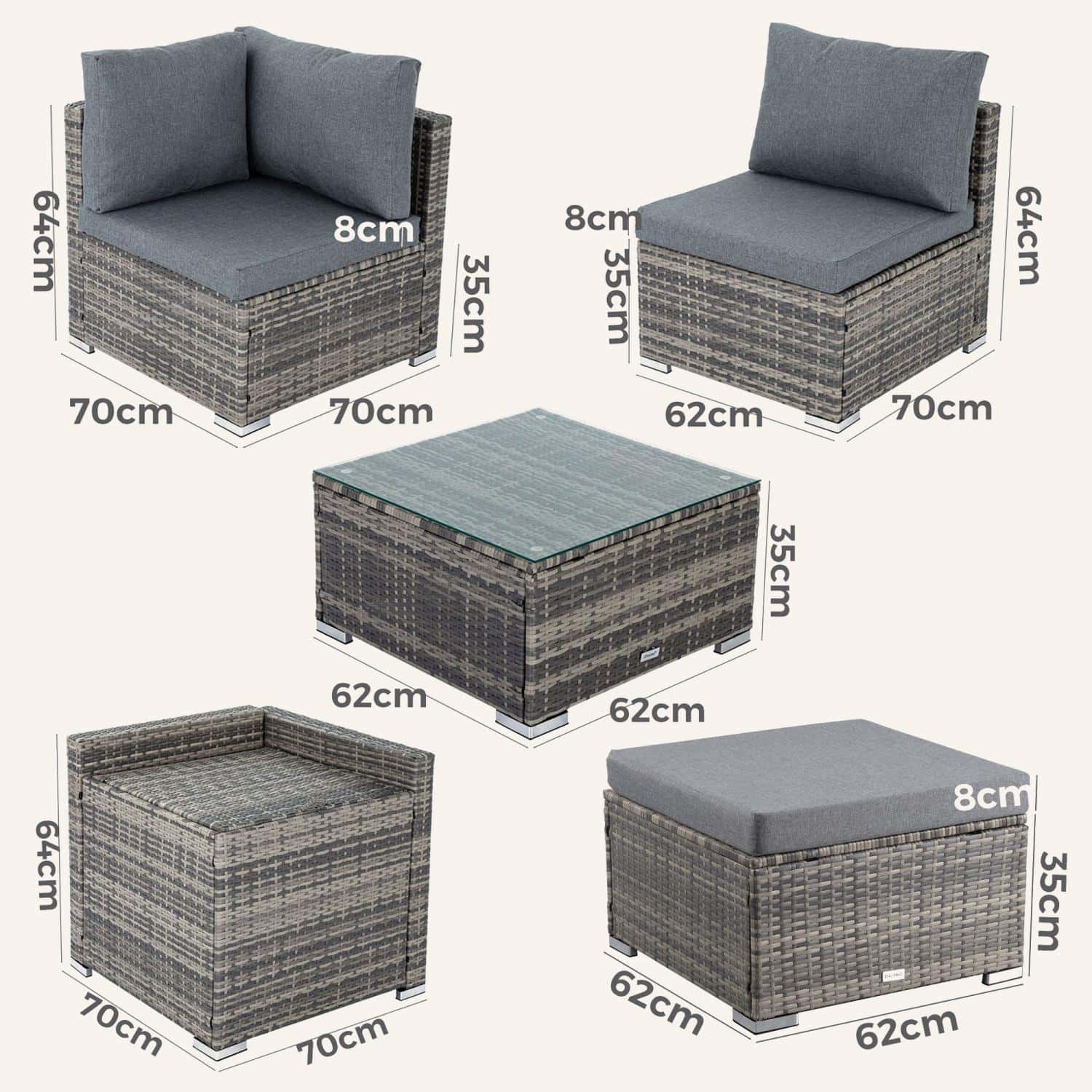 Large Modular Outdoor Ottoman Lounge Set in Grey - Image 12