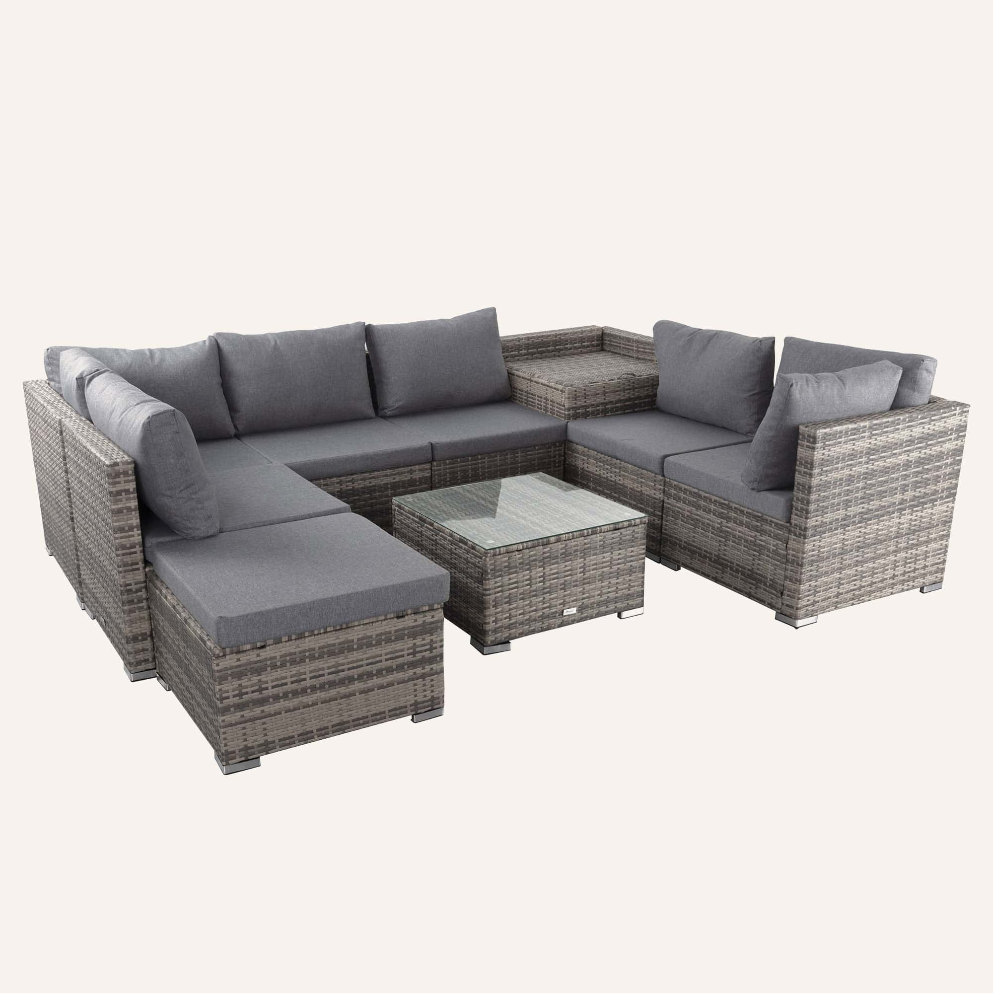 Large Modular Outdoor Ottoman Lounge Set in Grey - Image 5