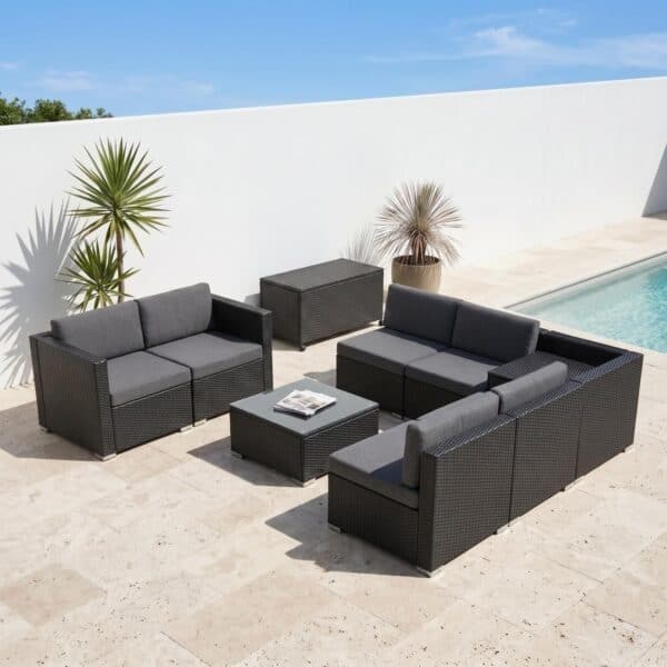 Outdoor Lounge Sofa Packages Lizard 8PCS Lounge Sofa with 320L Storage Box-Black