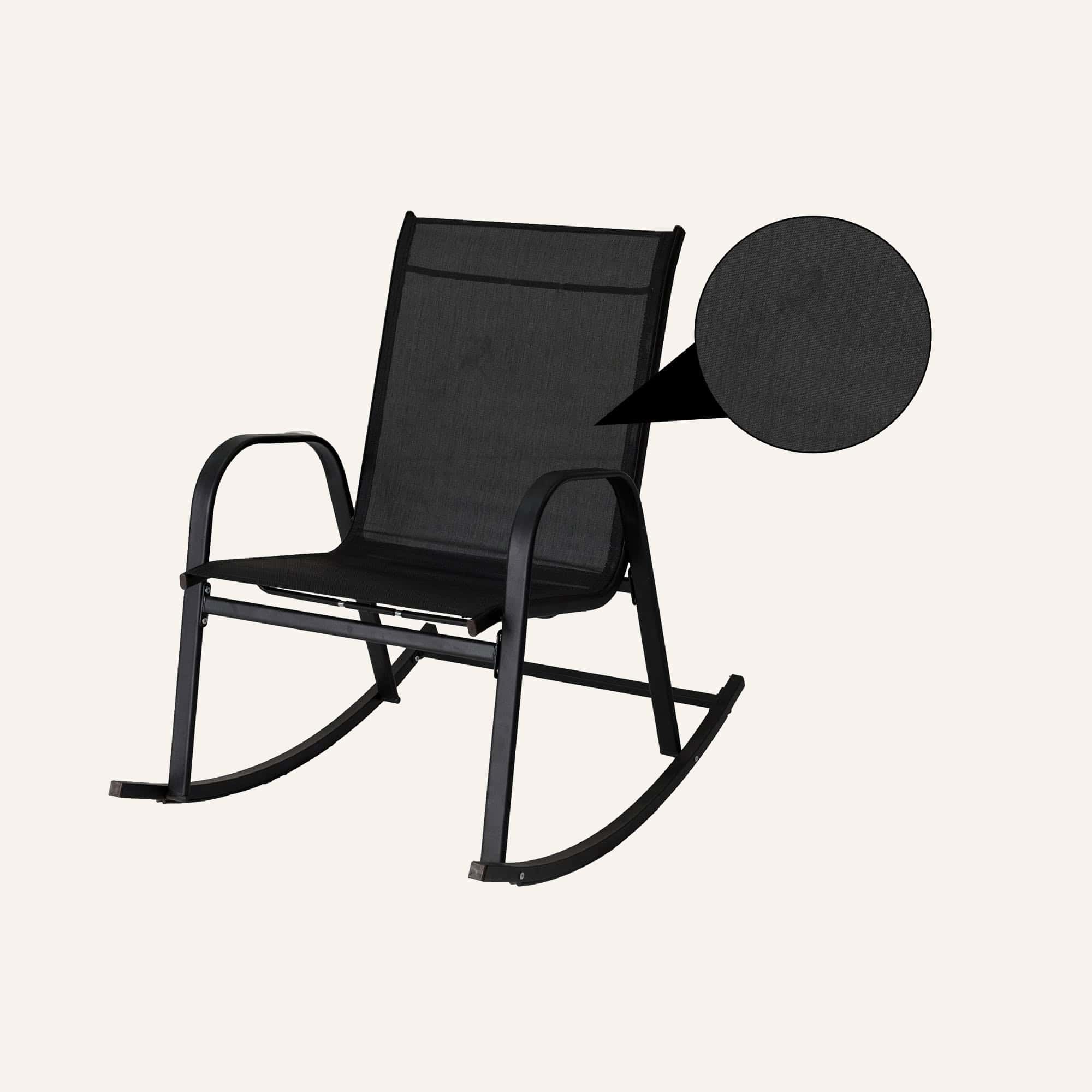 Rocking Chair High Back Rocker Chairs Steel Metal Textilene Fabric-Black - Image 6