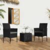 3PC Outdoor Table and Chairs Set-Black - Thumbnail Image 1