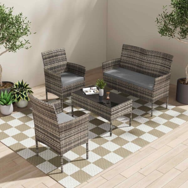 4 Seater Wicker Outdoor Lounge Set - Mixed Grey