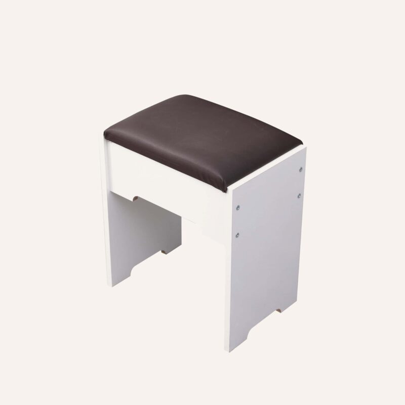 TAB-716 (7) Fidel vanity stool with cushioned seat and white frame on a plain background.