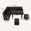 Ella 8-Seater Modular Outdoor Garden Lounge and Dining Set with Table and Stools in Black - Thumbnail Image 13