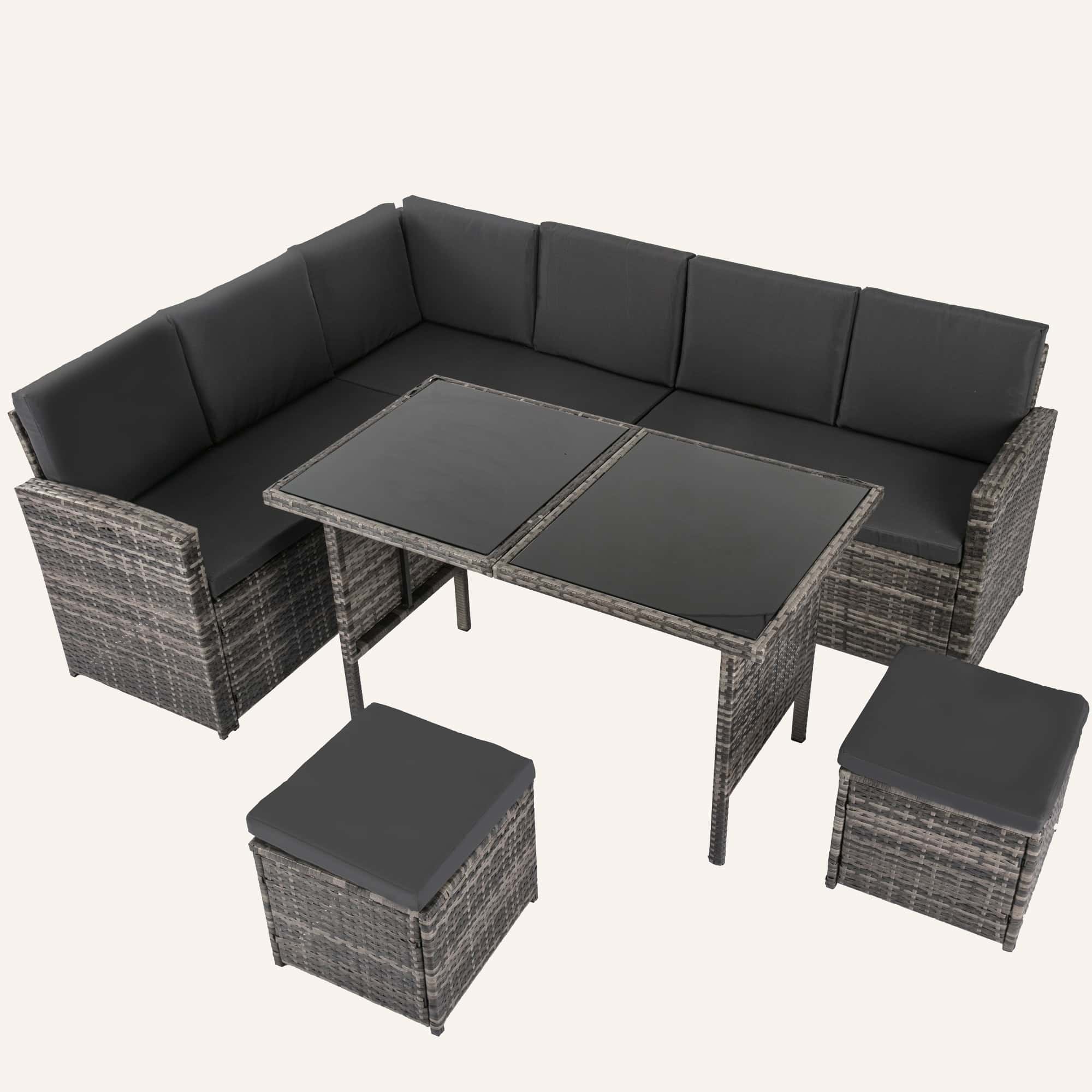 Ella 8-Seater Modular Outdoor Garden Lounge and Dining Set with Table and Stools in Dark Grey Weave - Image 3