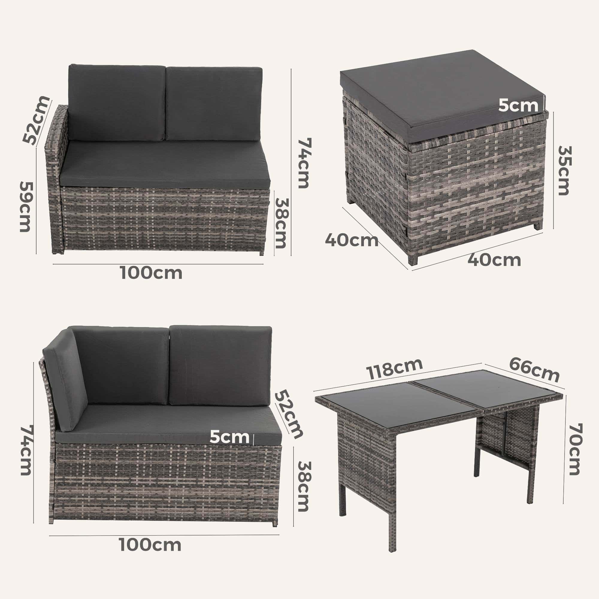 Ella 8-Seater Modular Outdoor Garden Lounge and Dining Set with Table and Stools in Dark Grey Weave - Image 12