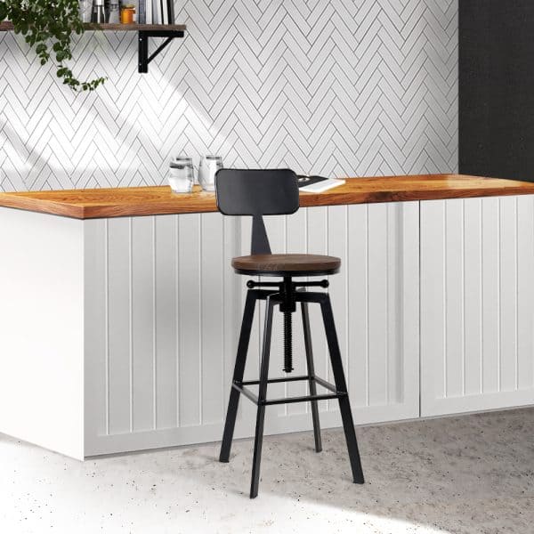 Elm Wood and Metal Bar Stools