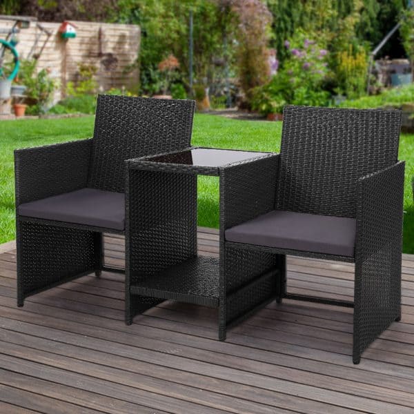 Outdoor Wicker Loveseat Bistro Setting (Black)