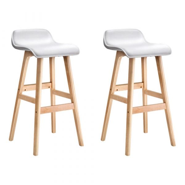 Set of 2 Wood Wave PU Leather Bar Stool