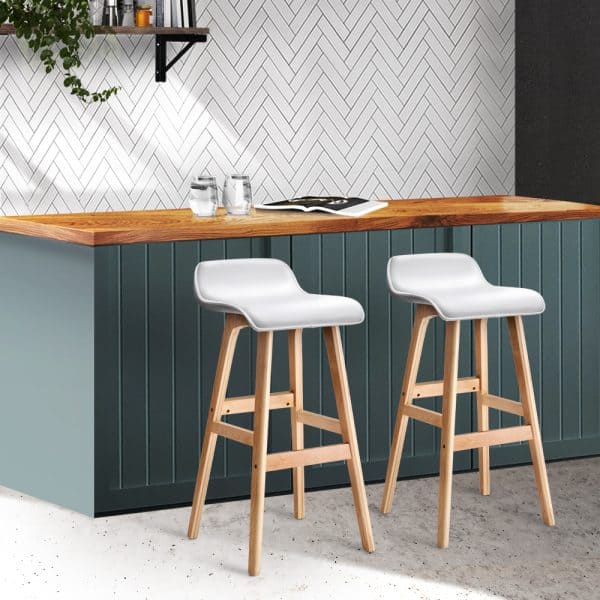 Set of 2 Wood Wave PU Leather Bar Stool