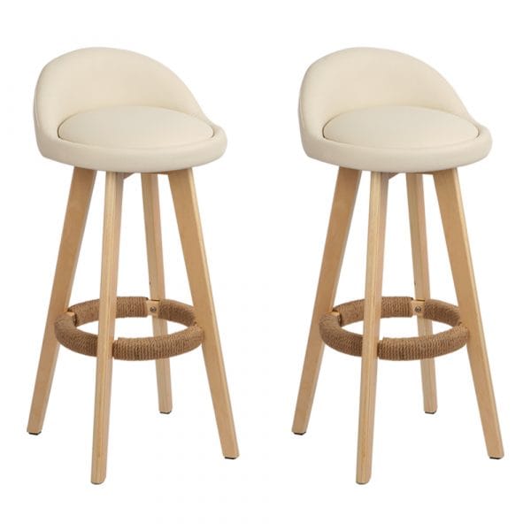 Set of 2 Padded Leather Bar Stools (with Backrest)