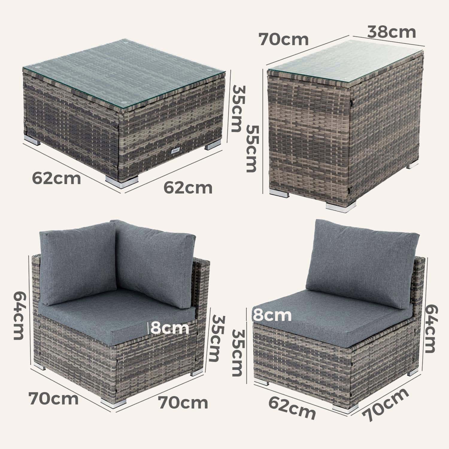Outdoor Modular Lounge Sofa with Wicker End Table Set - Image 14