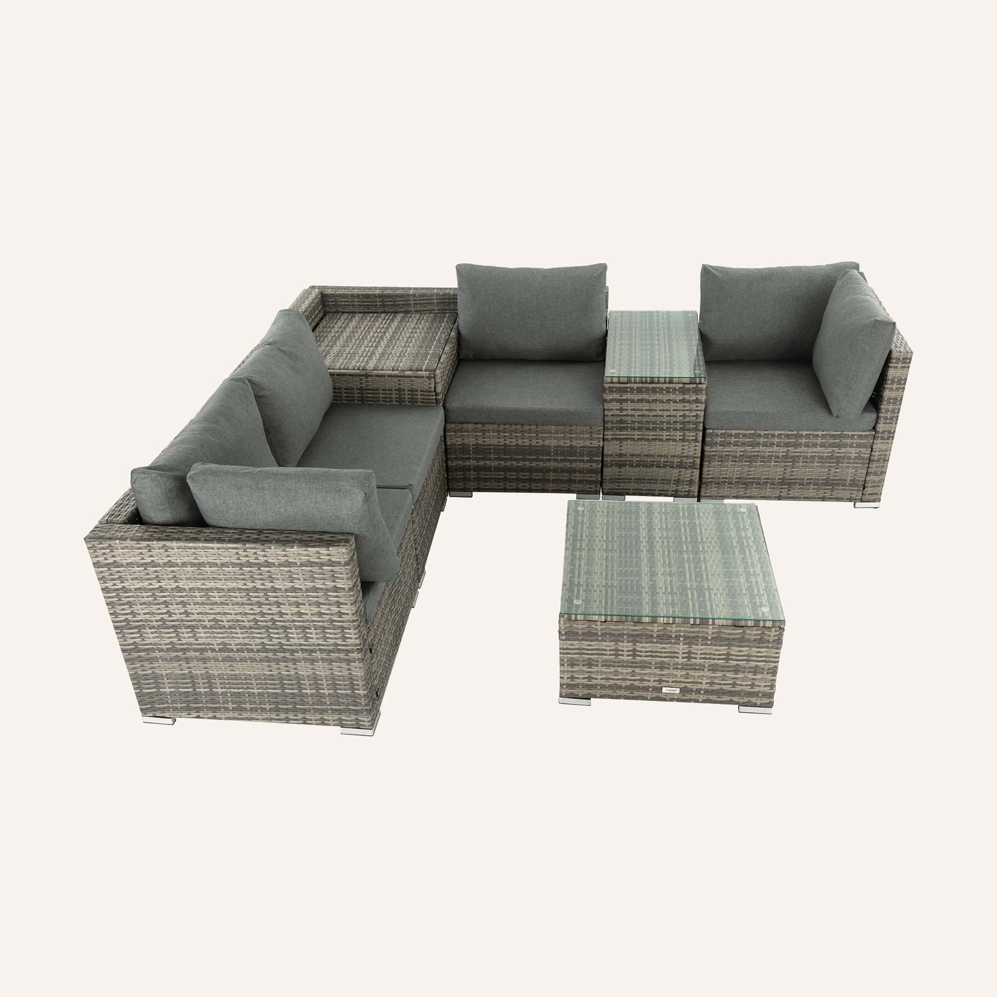 7PC Outdoor Wicker Lounge with Storage Corner (Grey) - Image 5