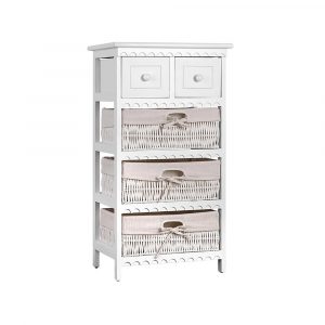 White Coastal Style Tall-boy with Wicker Baskets