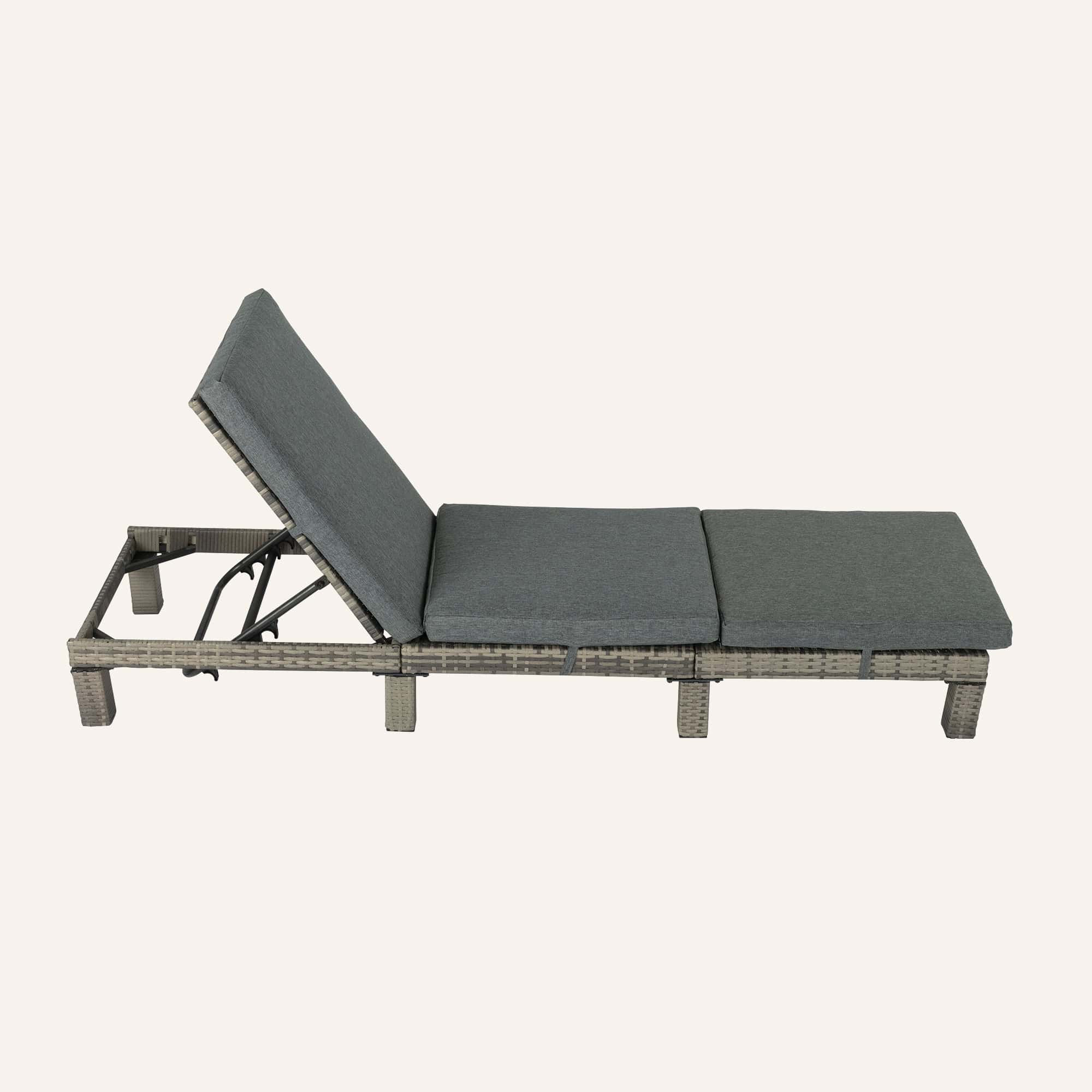 Grey Rattan Sunbed with Adjustable Recline - Image 4