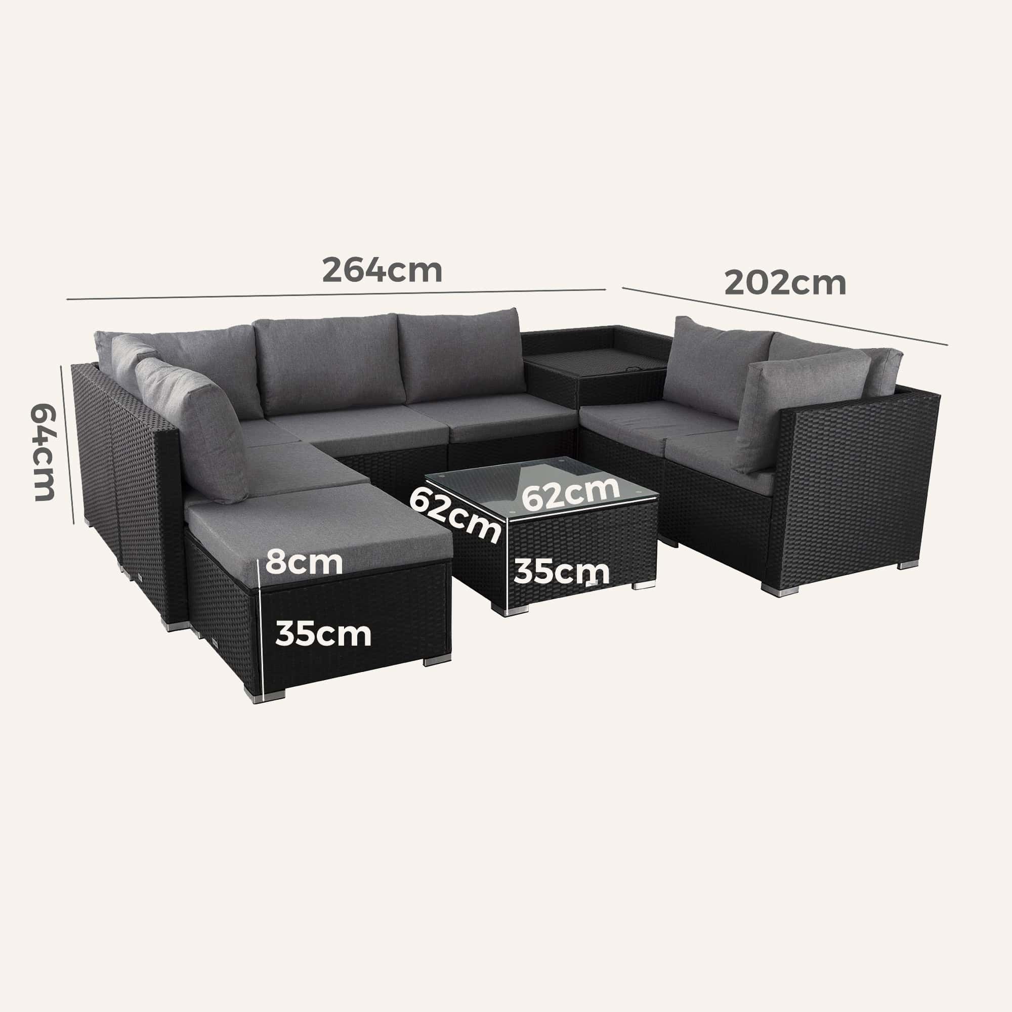 Large Modular Outdoor Ottoman Lounge Set in Black - Image 14
