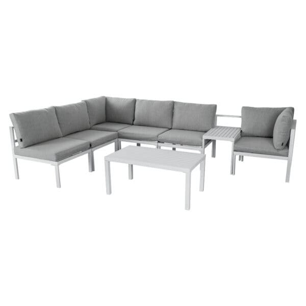 Contemporary 8-Piece Outdoor Seating Suite in Aluminium - White