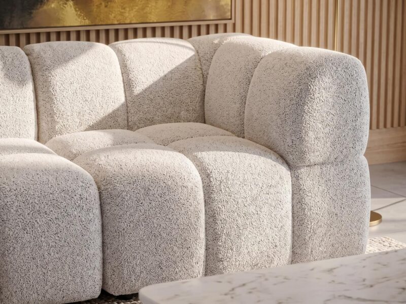 SOF-610B-BGE-2N3PC3(1) Dreamo Living Lola Classic Bouclé Modular Ottoman Lounger in White Quartz.