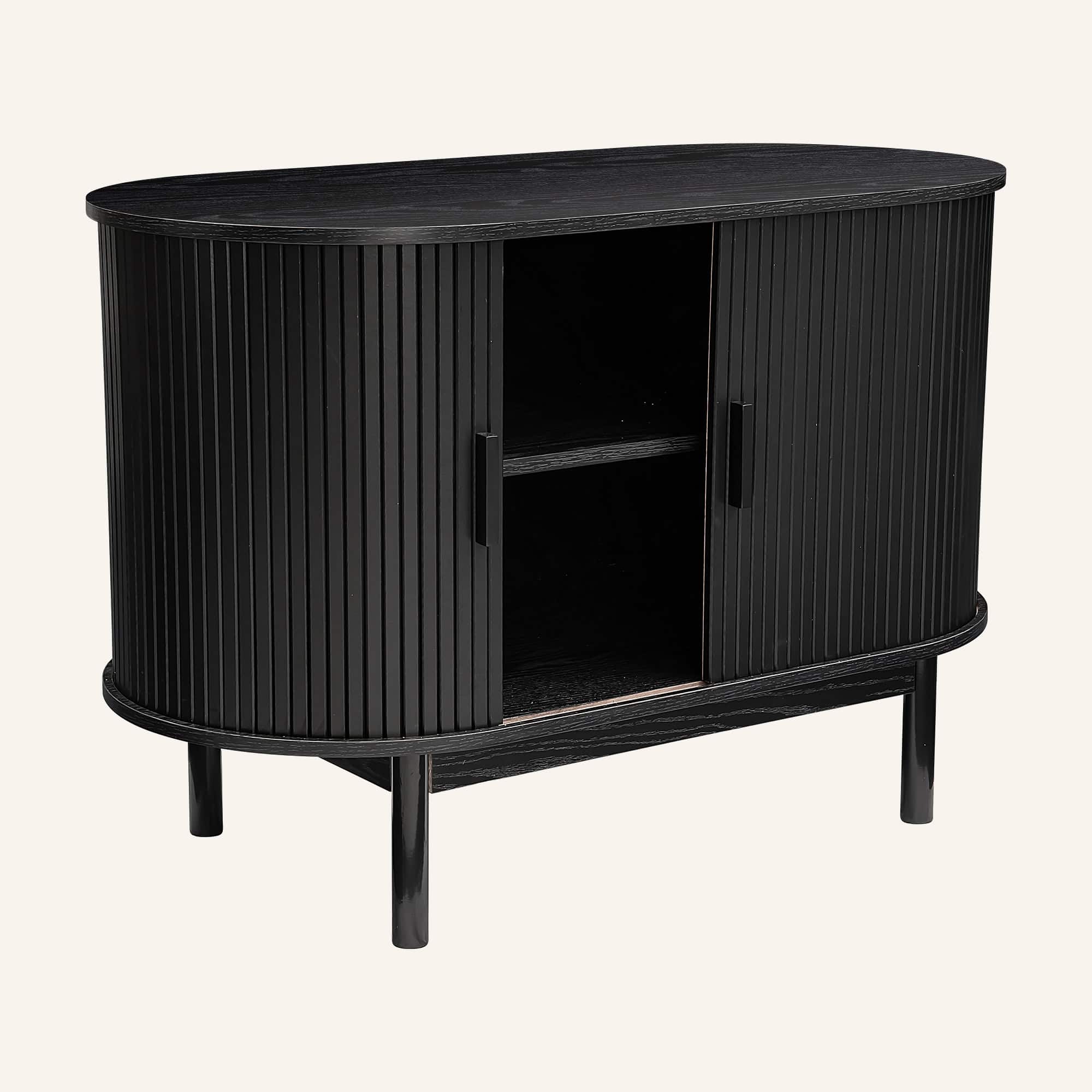 Mid-Century Black Ribbed Sideboard Cabinet - Image 8