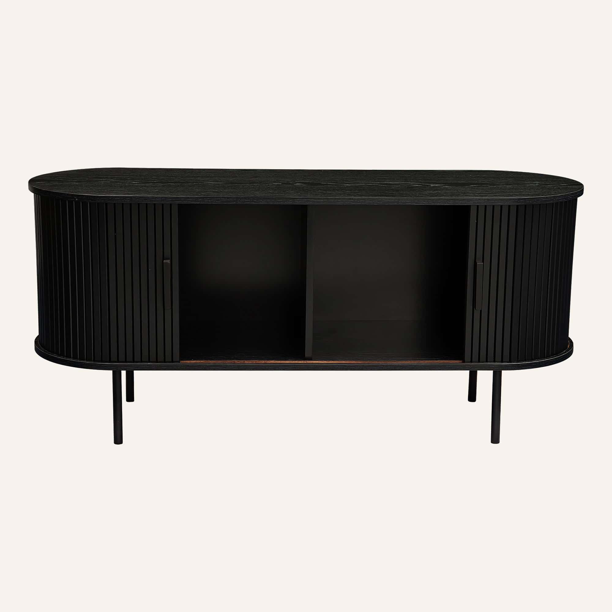 Ribbed Black Sideboard with Sliding Doors - Image 12