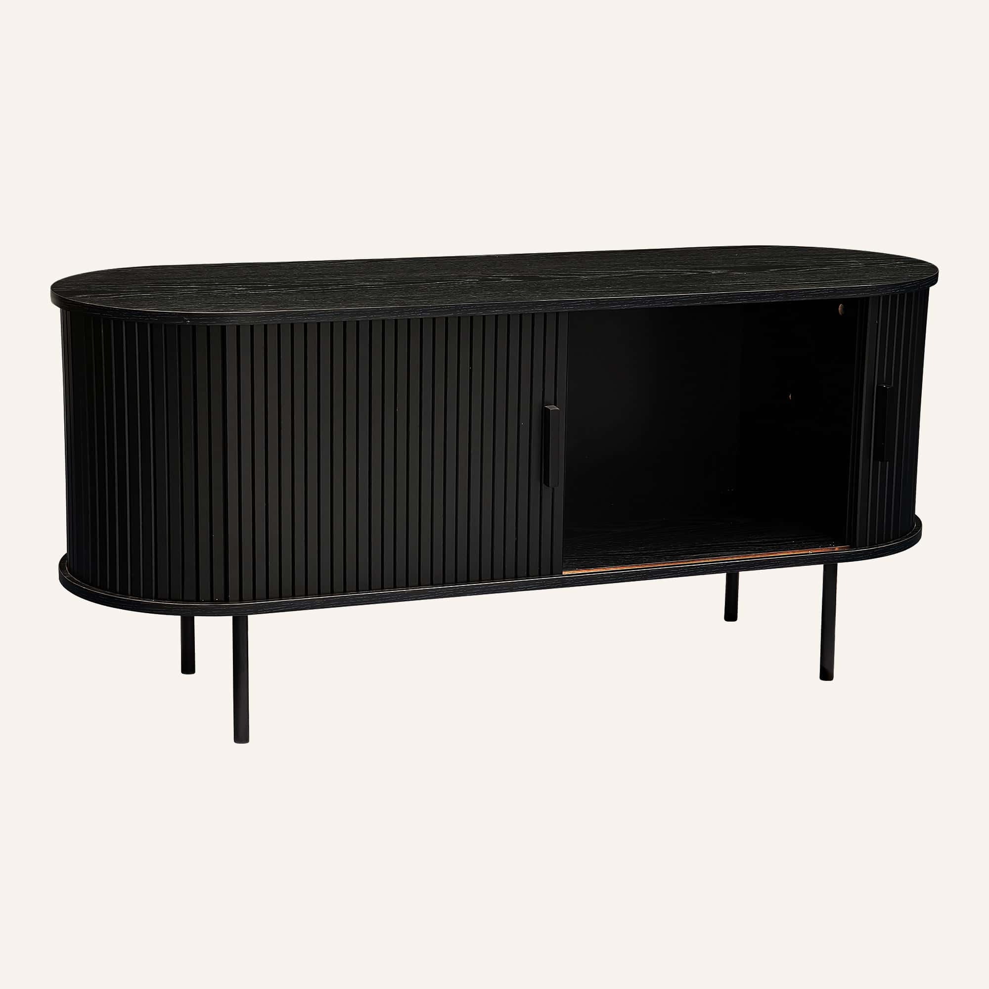 Ribbed Black Sideboard with Sliding Doors - Image 9