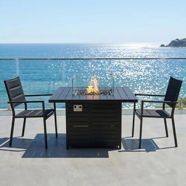 Square Gas Fire Pit Table for Outdoor Use - Black