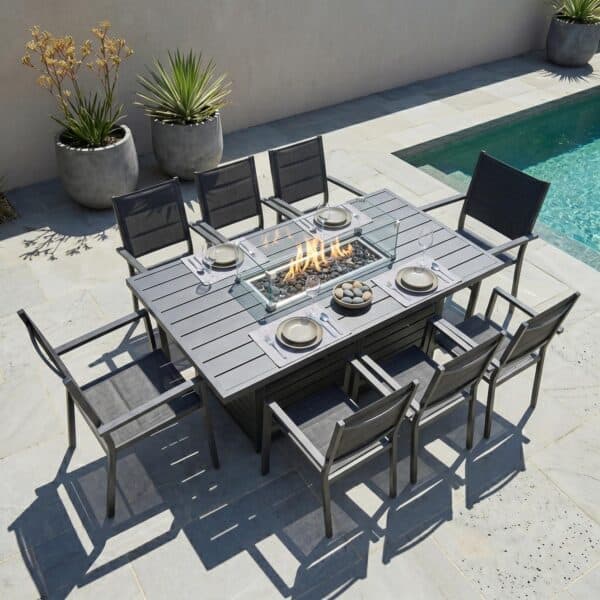 Charcoal Luxury Fire Dining Set with 8 Chairs – Charcoal