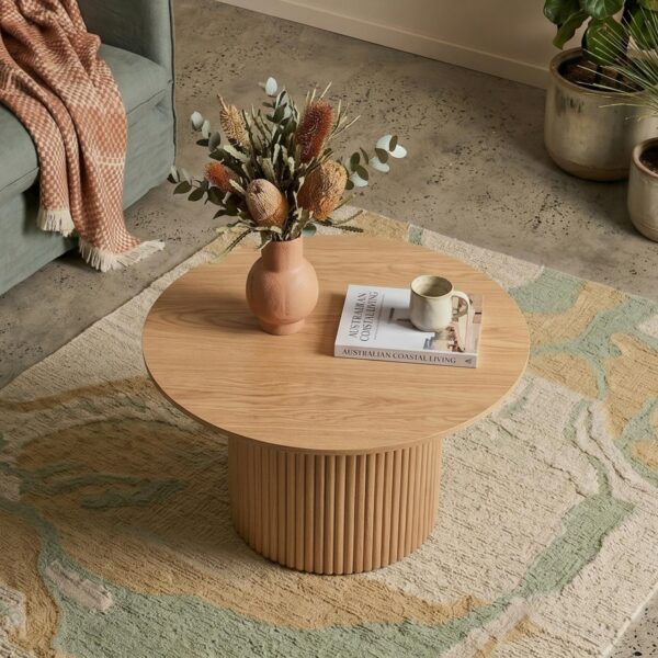 Luxe Ribbed Round Coffee Table Wooden