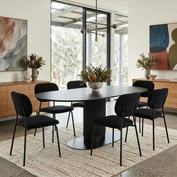 Eclipse Oval Black Dining Set with Charcoal Sherpa Chairs