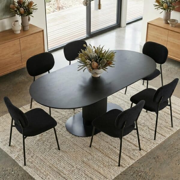 Eclipse Oval Black Dining Set with Charcoal Sherpa Chairs
