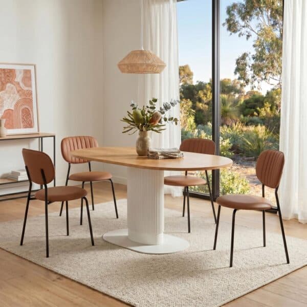 5-Piece Clara Wooden Dining Set with Leather Chairs