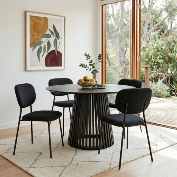 4-Seat Black Palmer Dining Table with Charcoal Armless Chairs