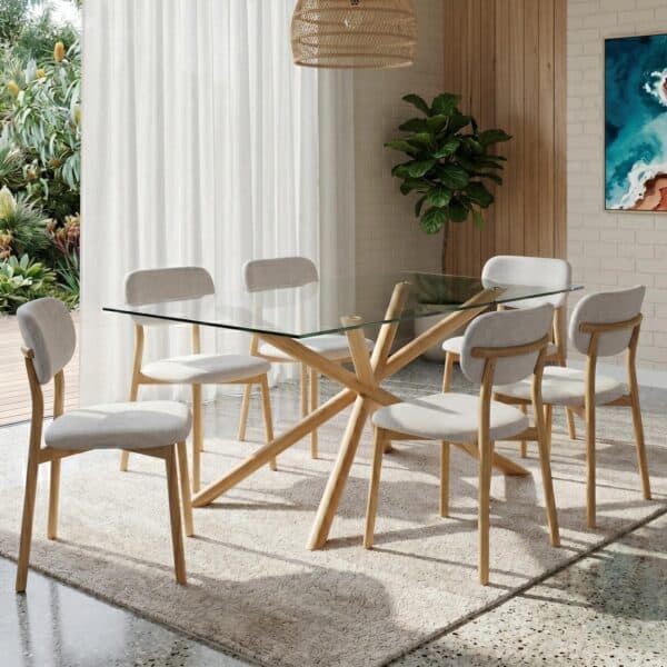 Oak Look 6 Dining Chairs and Table Set