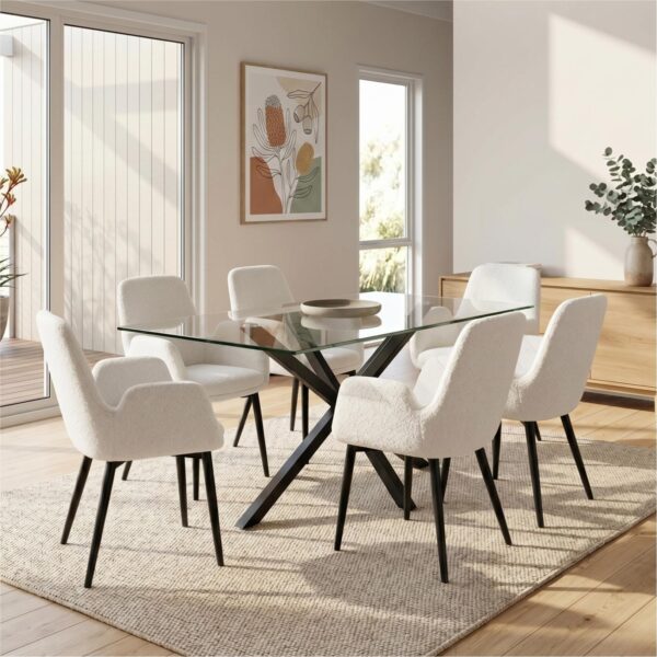 Obsidian Glass Dining Set with Teddy Chairs