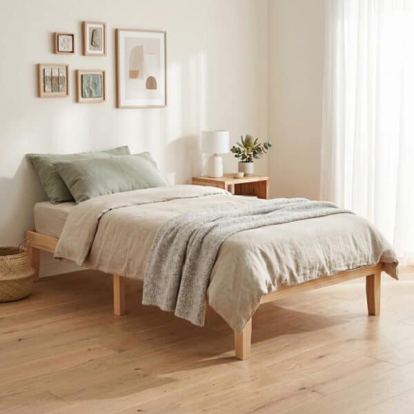 Single Size Warm Wooden Natural Bed Base Frame