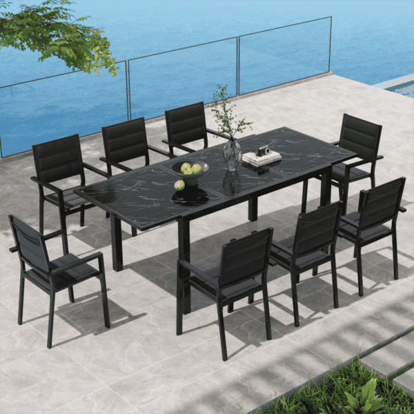Marbella Black Marble Glass Dining Set