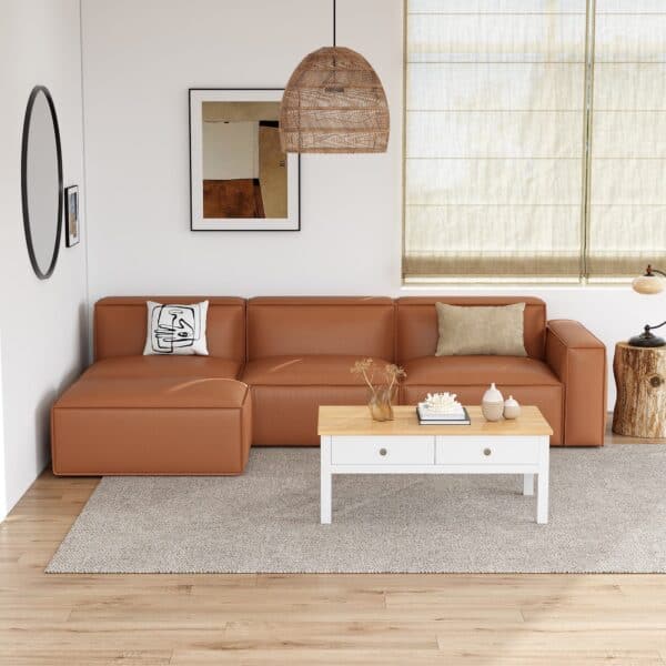 Harbor Luxe 4-Piece Left-Facing Leather Sofa Set with Ottoman