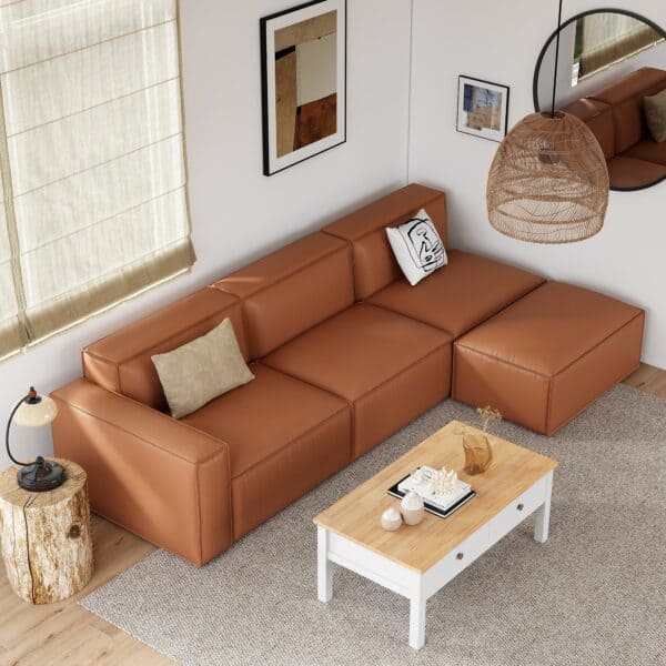 Harbor Luxe 4-Piece Right-Facing Leather Sofa Set with Ottoman