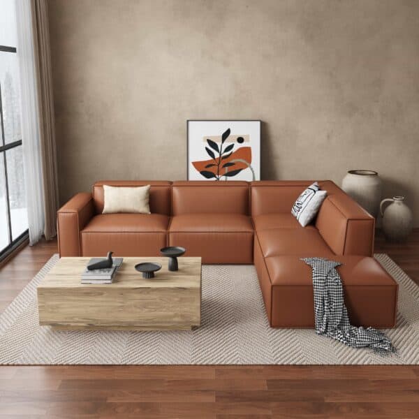 Harbor Luxe Caramel Leather Sofa Set with Ottoman