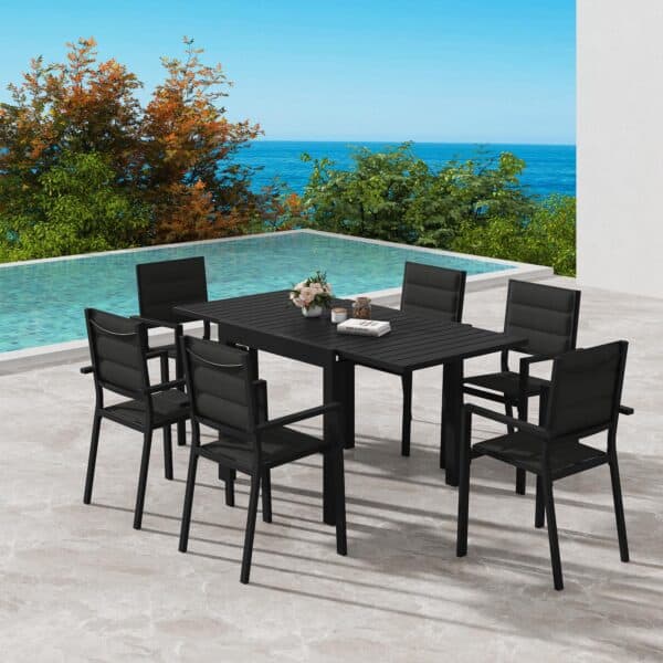 Onyx Extendable Outdoor Dining Set with Black Sling Chairs