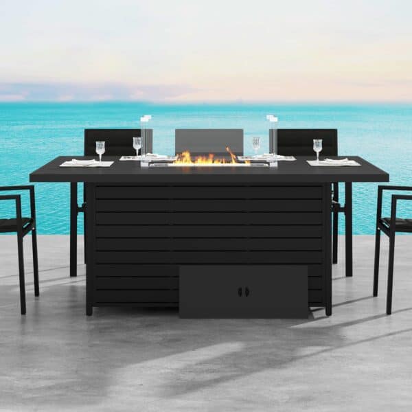 Rectangular Gas Fire Pit Table for Outdoor Use - Black
