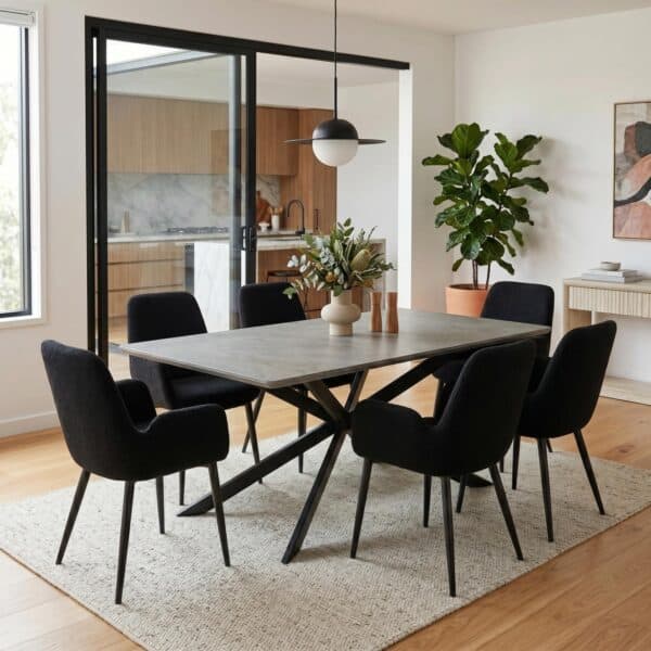 Luxe Dining Table Set with Boucle Armchairs