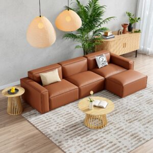 Luxe 4-Piece Leather Sofa Set with Natural Coffee and Side Table