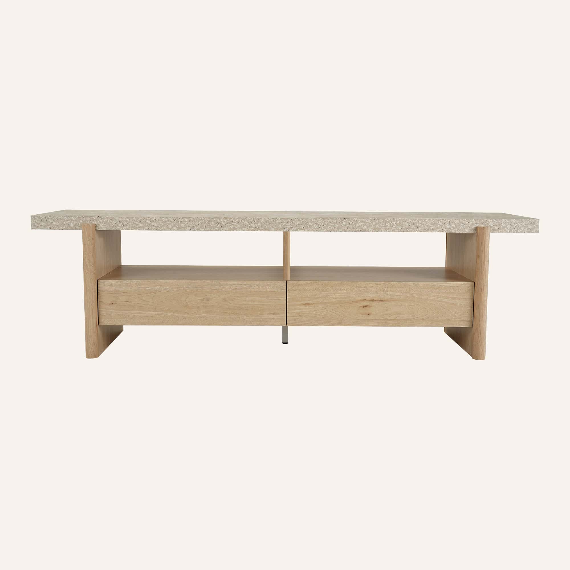 AURA Travertine-Effect TV Stand with 2 Drawers - Image 8