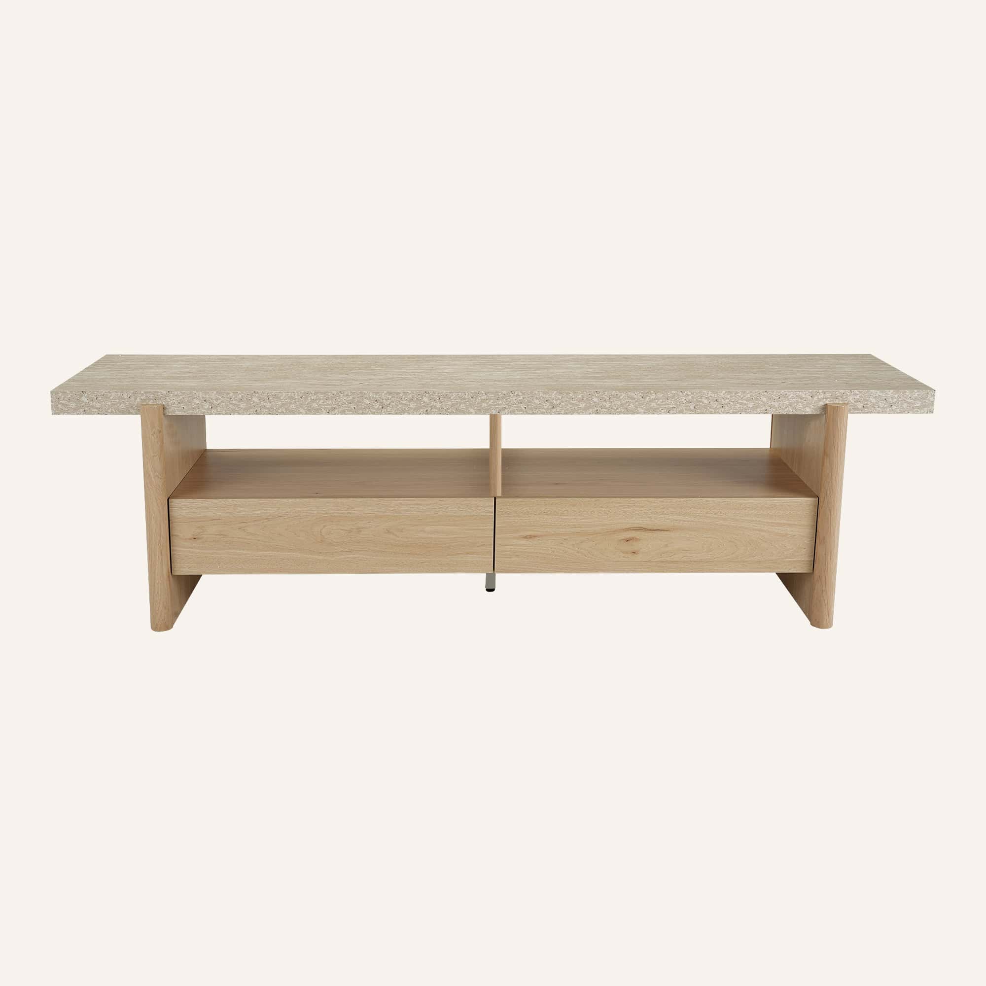 AURA Travertine-Effect TV Stand with 2 Drawers - Image 5
