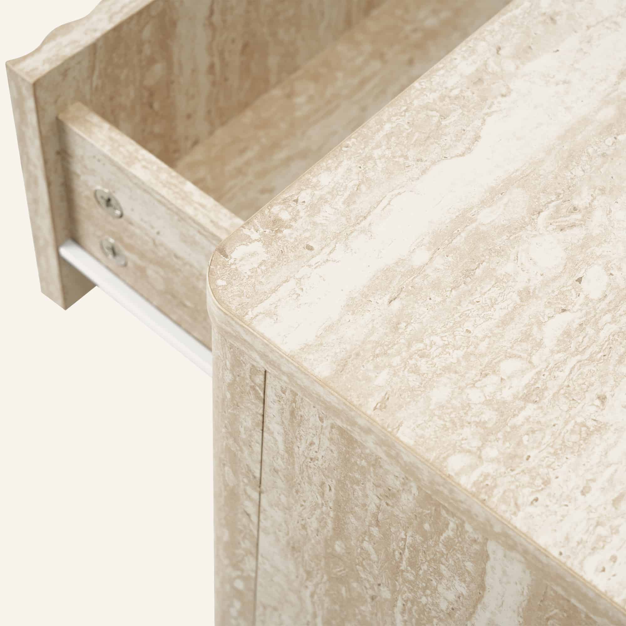 Noosa Travertine-Look Console Table with Ripple Drawer - Image 9