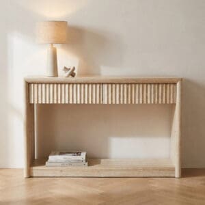Noosa Travertine-Look Console Table with Ripple Drawer